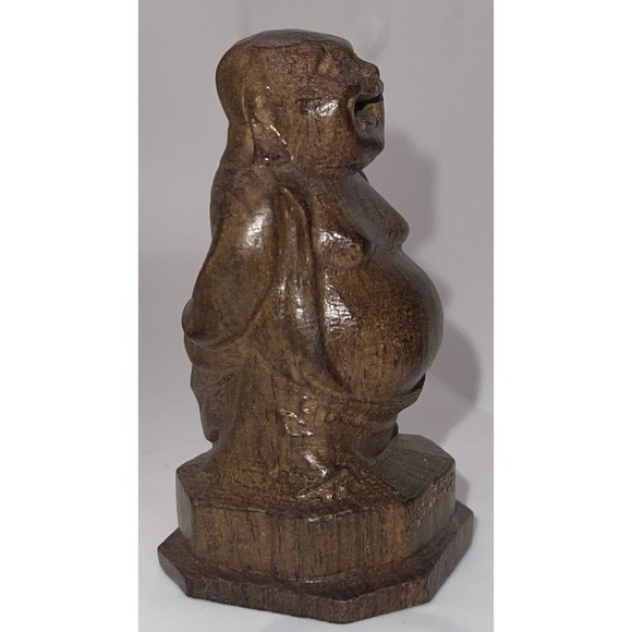 Vintage Chinese Laughing Buddha Wood Hand Carved Mini Desk Top Ho Tai Temple 3" - Picture 4 of 13